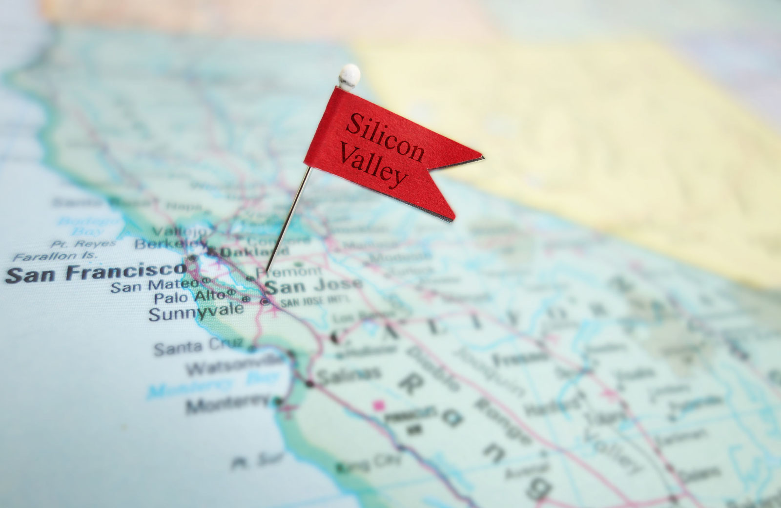 map with flag in silicon valley