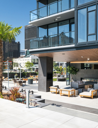Lounge seating on the Atelier Pool Deck & Terrace