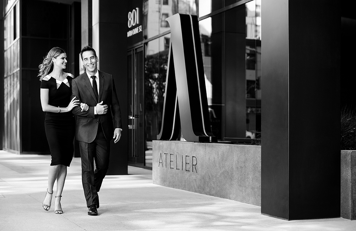 Atelier location - couple walking downtown Los Angeles apartments