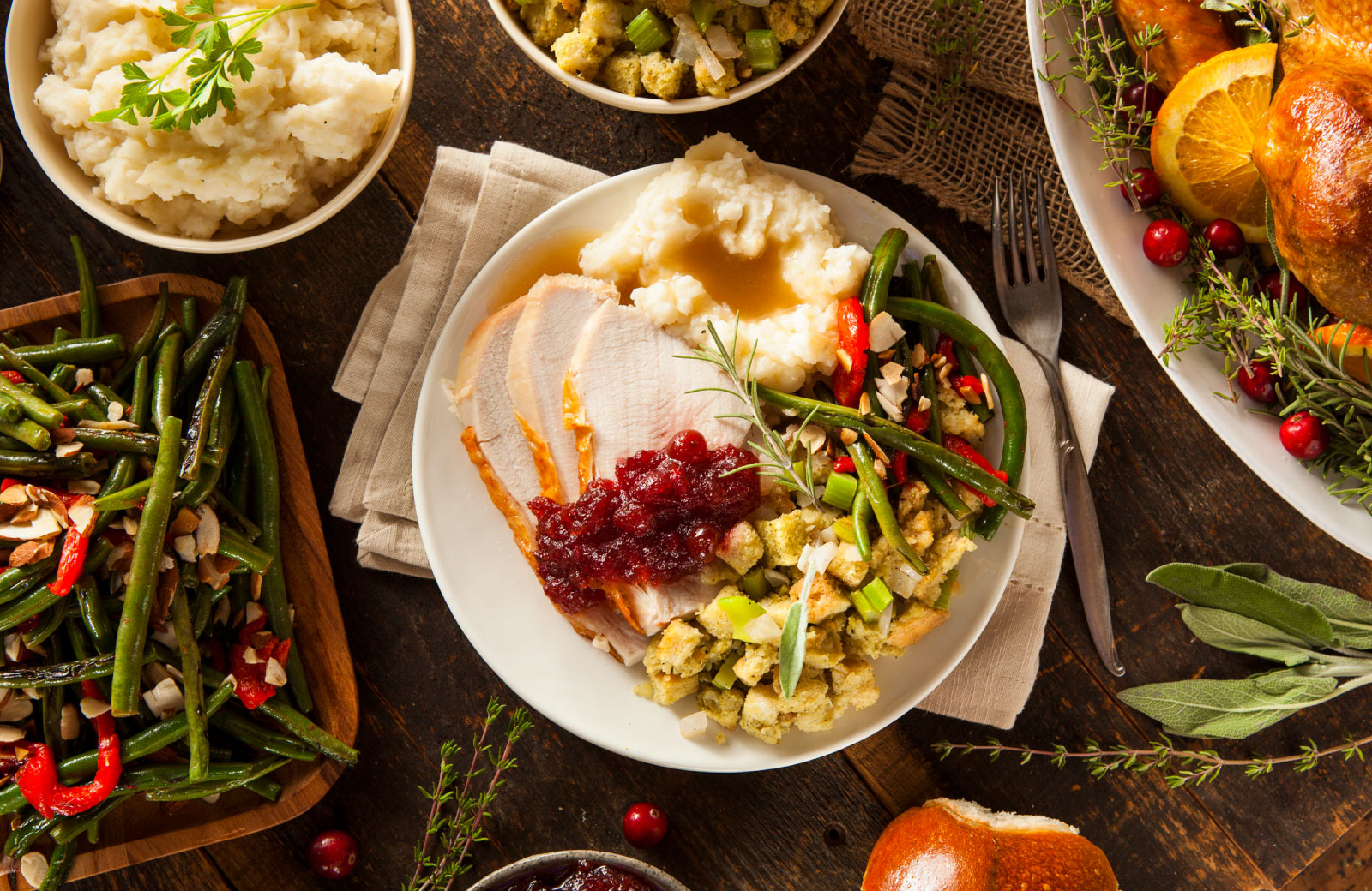 turkey slices with tons of sides