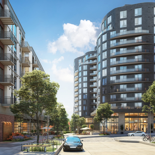 exterior view of the modern, new high-rise 