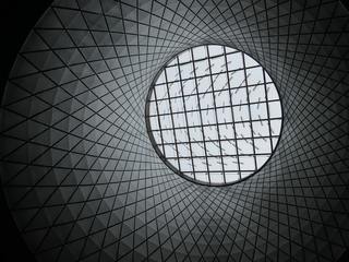 Artistic view of the Fulton Street Transit Hub's Sky Reflector-Net. It's has pretty glass with a spiral design. This subway station is near our apartment building, 19 Dutch.