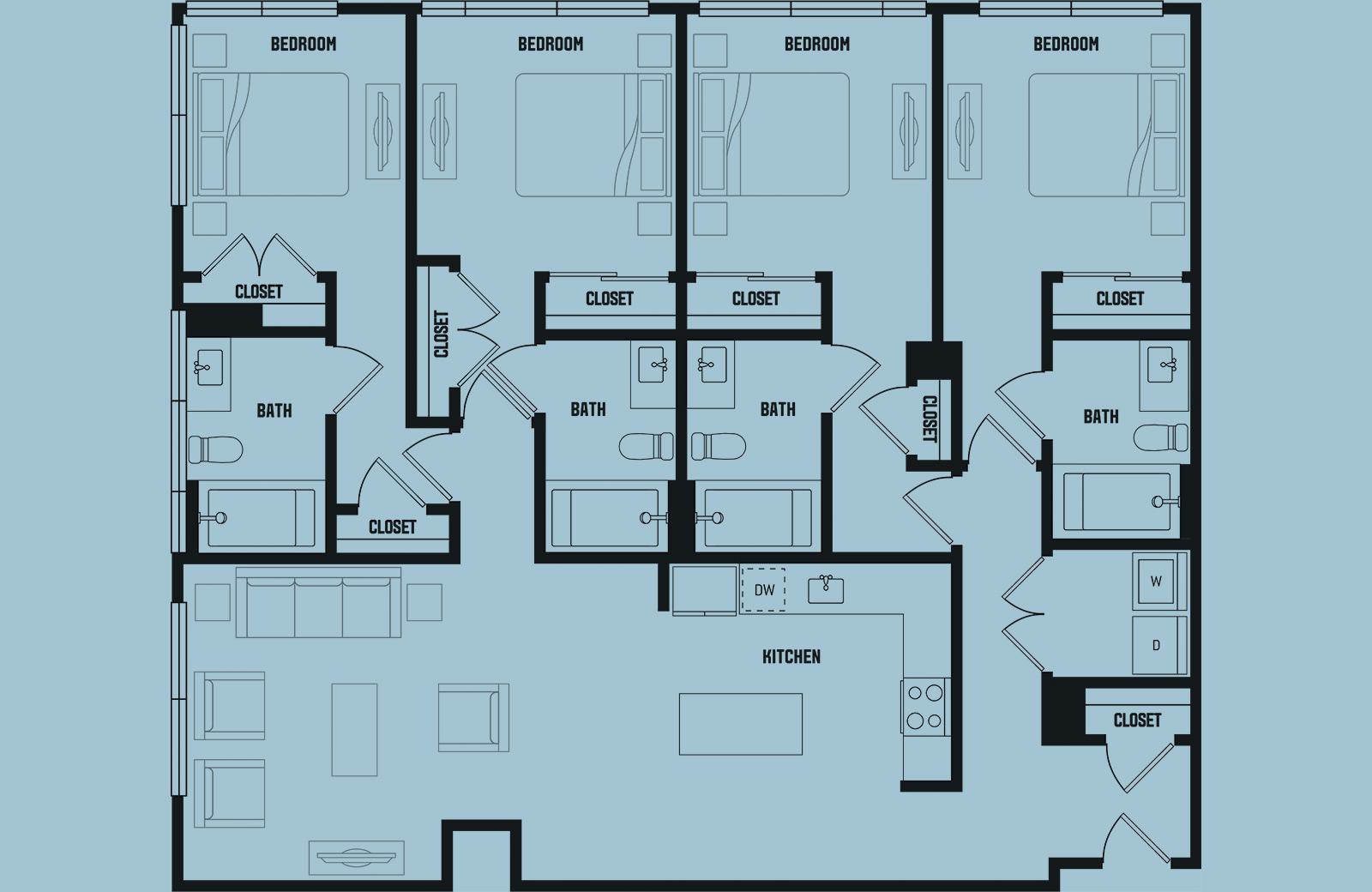 4 BR floor plan drawing
