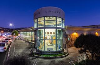 Daly City Public Library - atrium with floor-to-ceiling windows