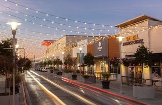 Westlake Village Shopping Center - streetscape with storefronts and cars