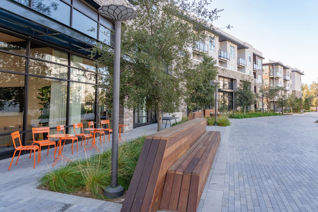 The Outdoor Linear Green at The Asher Luxury Fremont Apts