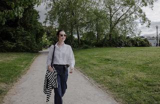 Woman walking on path at Cal Anderson Park
