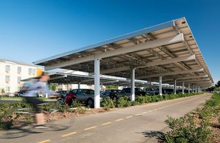 Student Parking Area with Solar Panels - Sol at West Village Apts