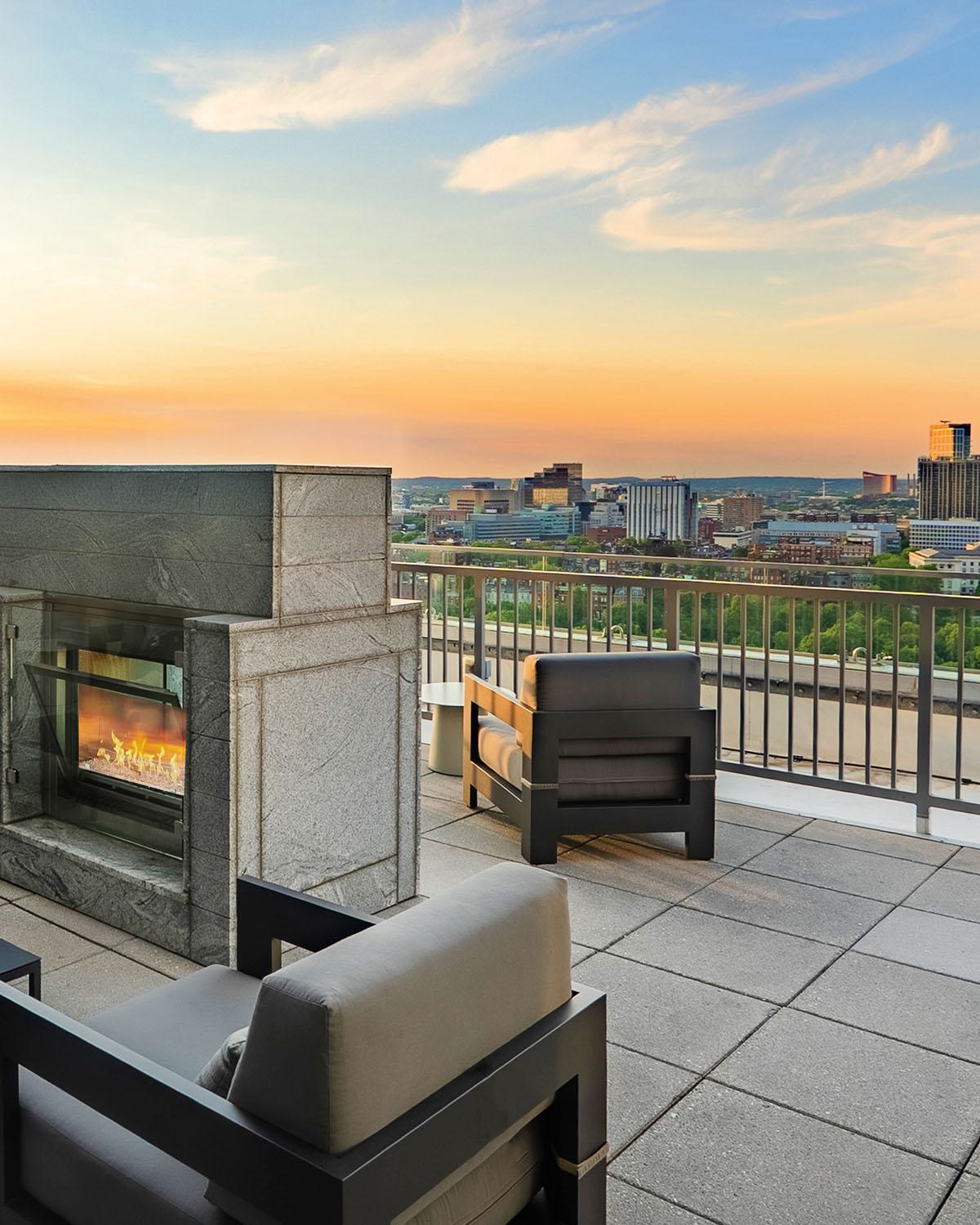 image showing luka on the common apartments overlooking the boston skyline at dusk