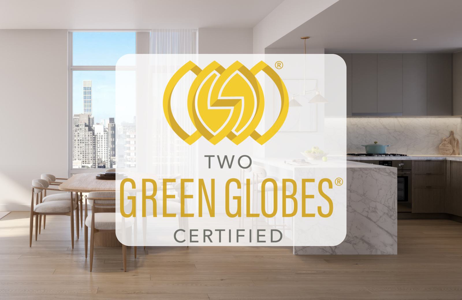 Two Green Globes Seal on Kitchen background