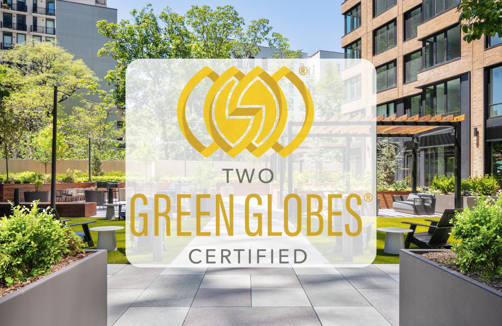 Loden Exterior with Two Green Globes logo 