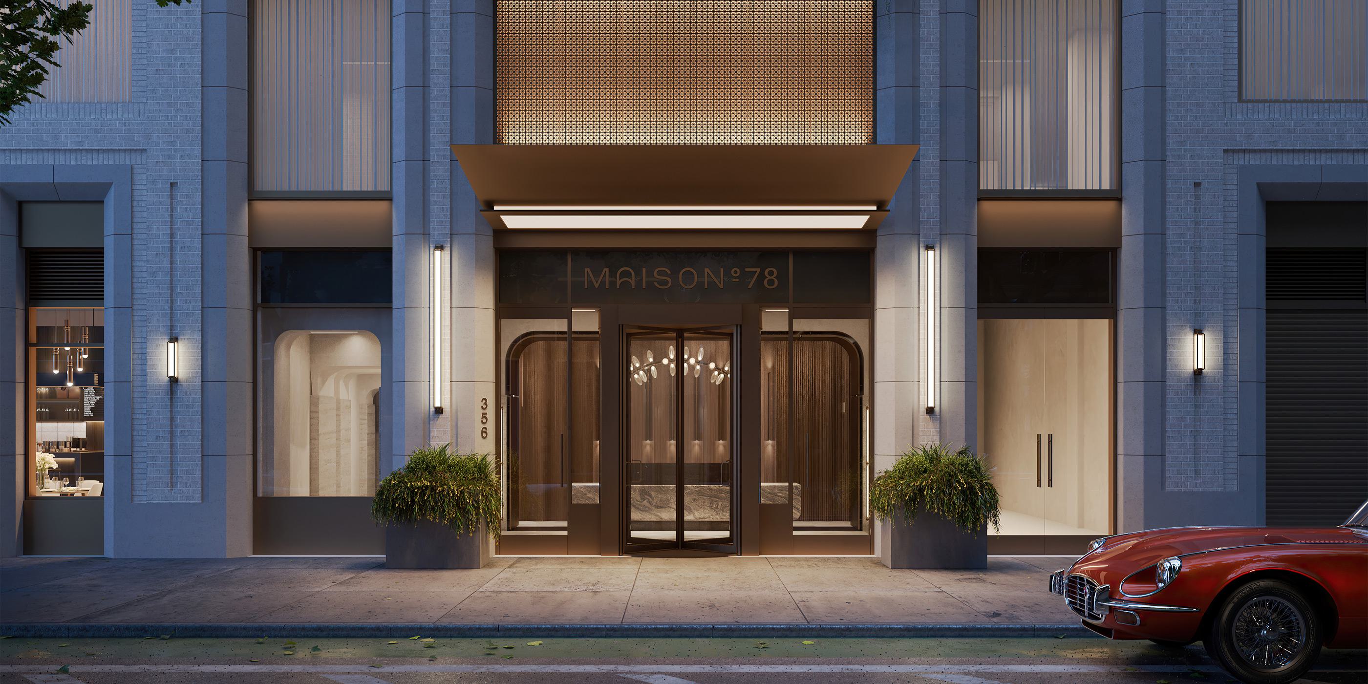 sleek, modern, and welcoming outdoor entryway area of Maison 78 on the Upper East Side