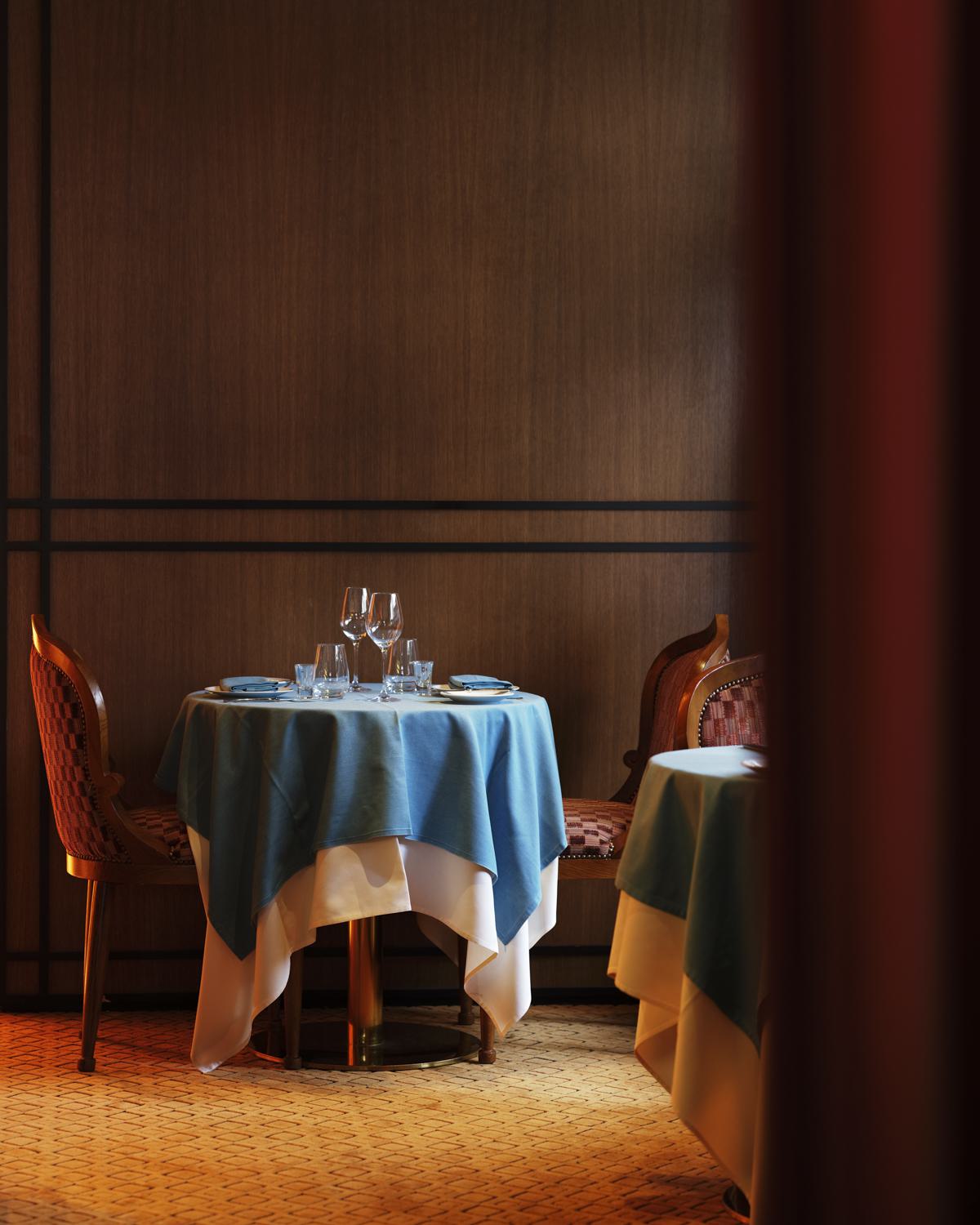 an elegantly set  restaurant table at The Mark 