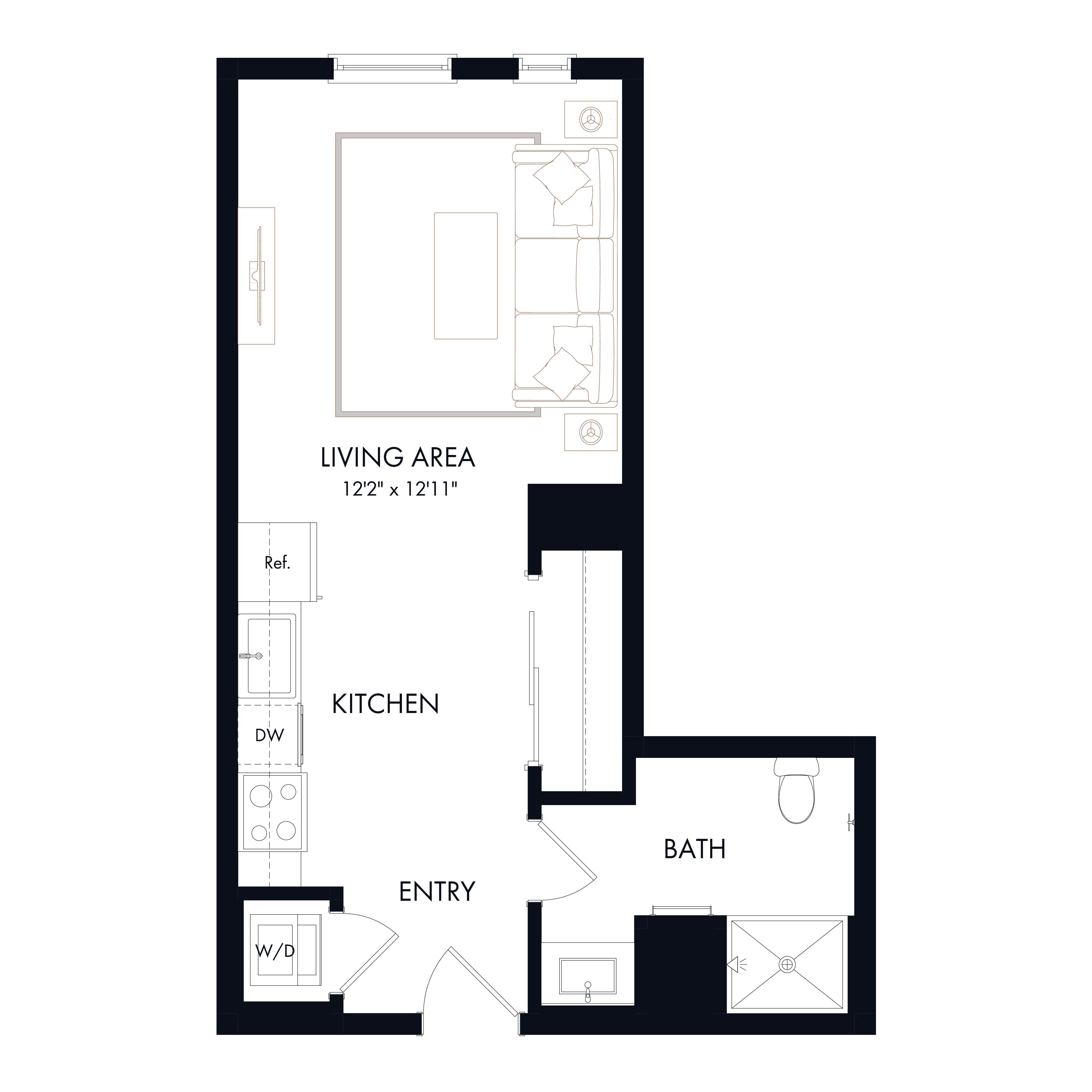 S1 | Studio | 1 Bath diagram