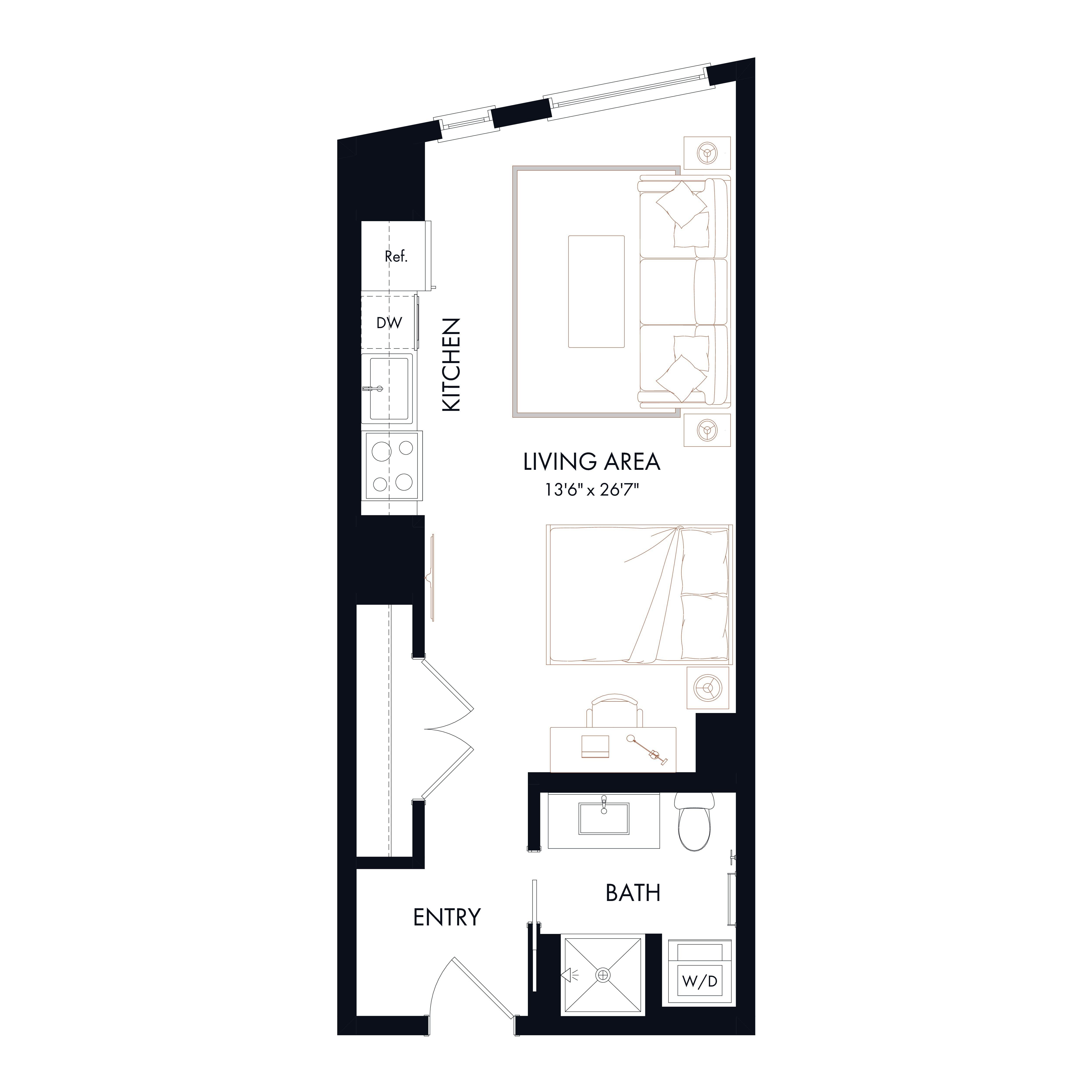 S2 | Studio | 1 Bath diagram