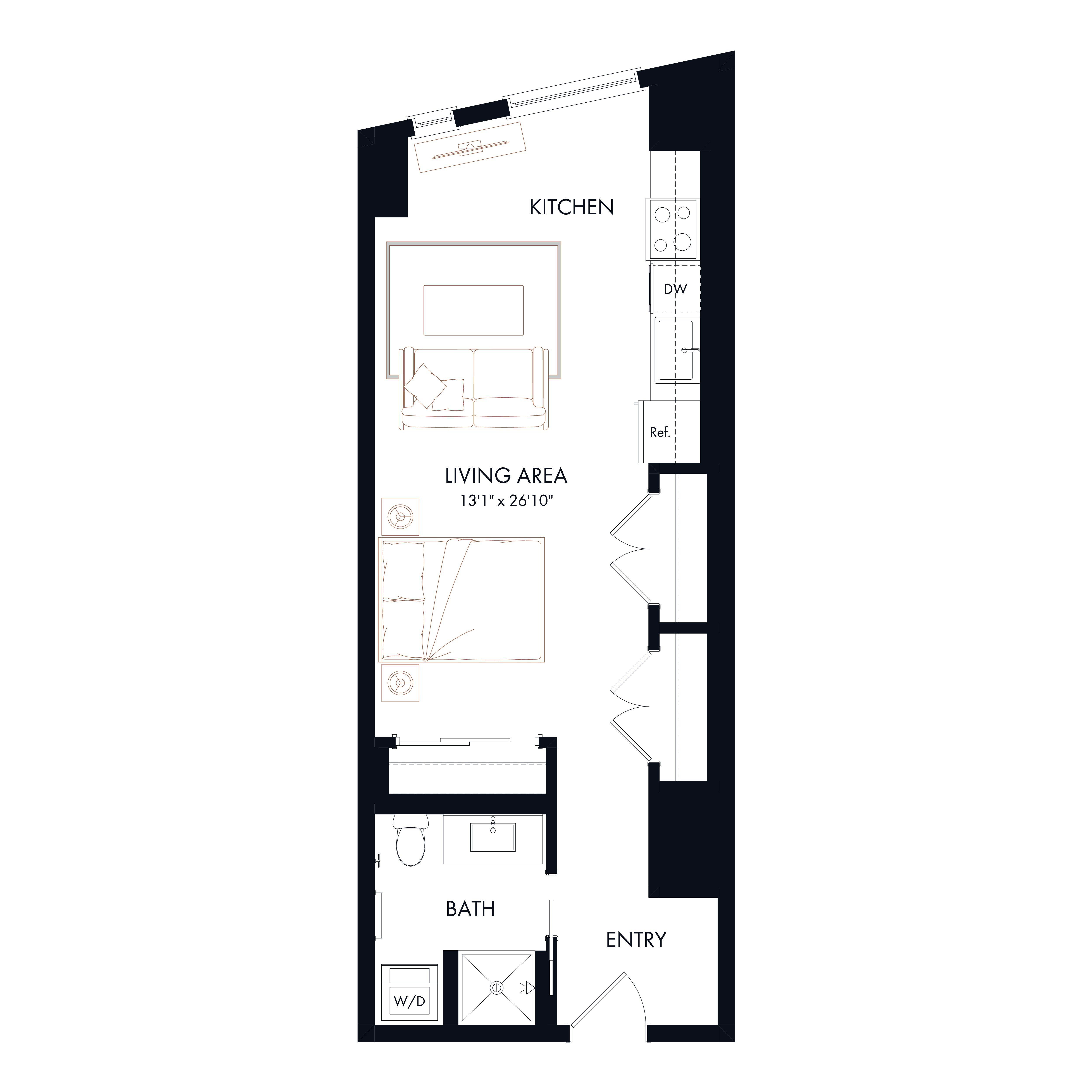 S3 | Studio | 1 Bath diagram