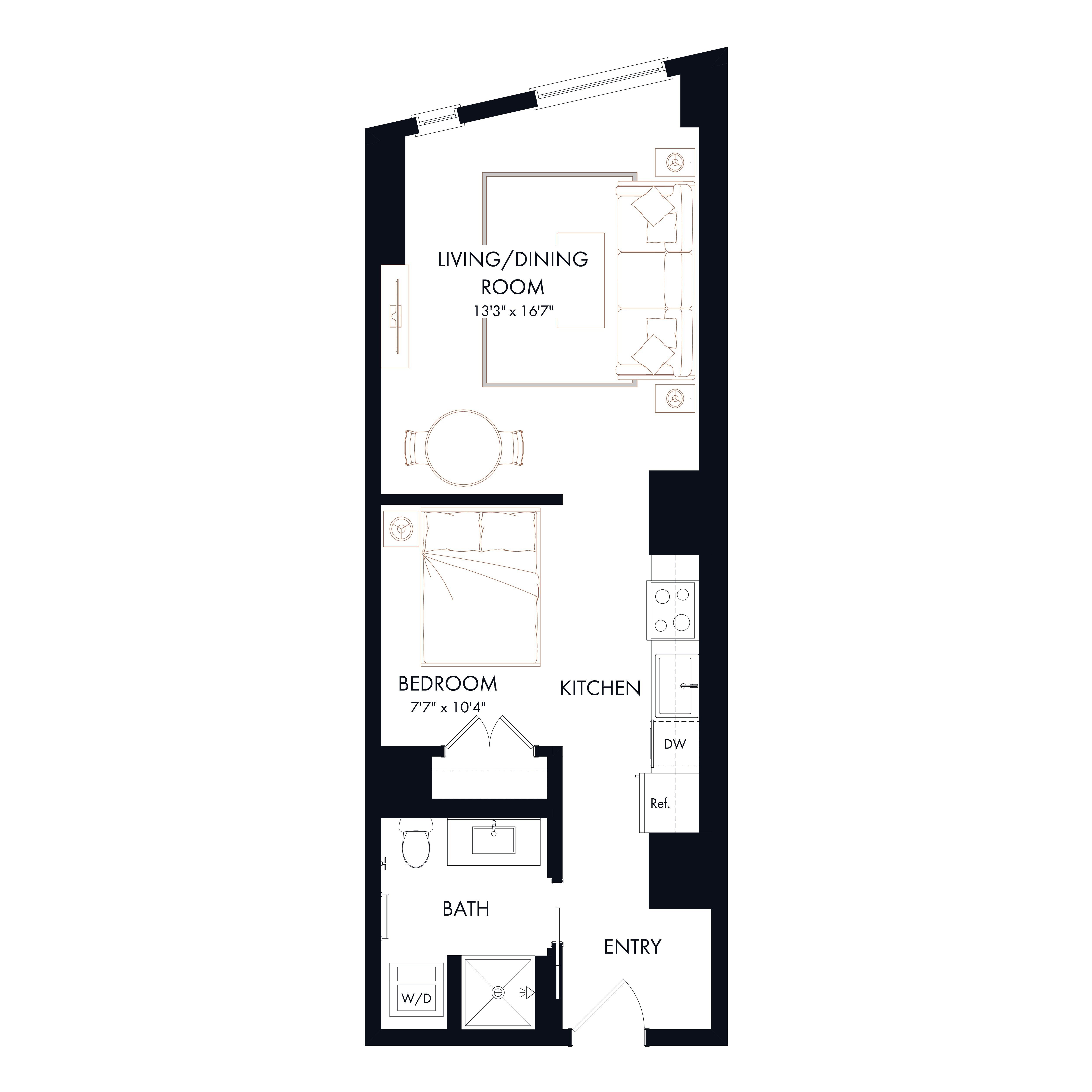 S5 | Studio | 1 Bath diagram
