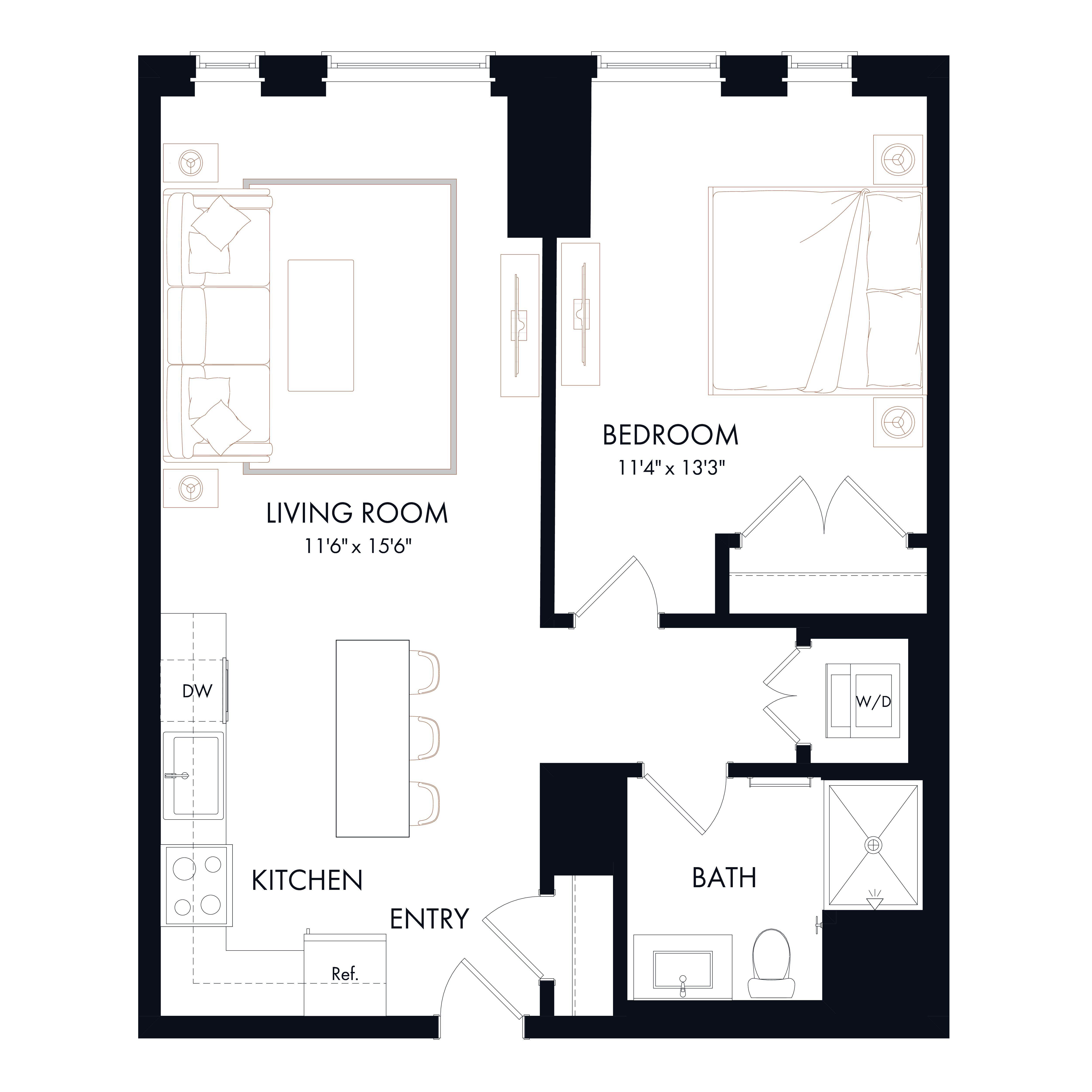 A5 | 1 Bed | 1 Bath diagram