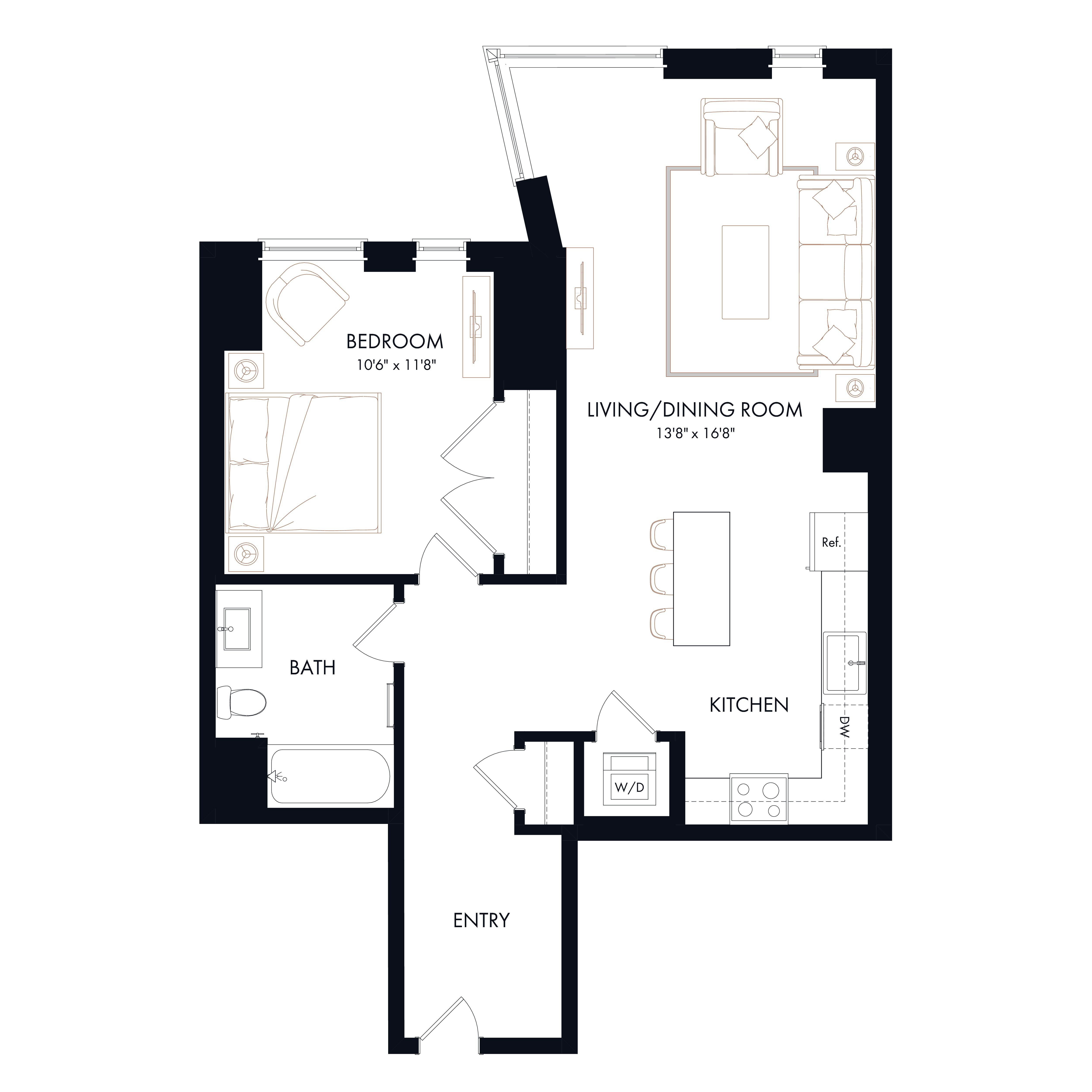 A6 | 1 Bed | 1 Bath diagram