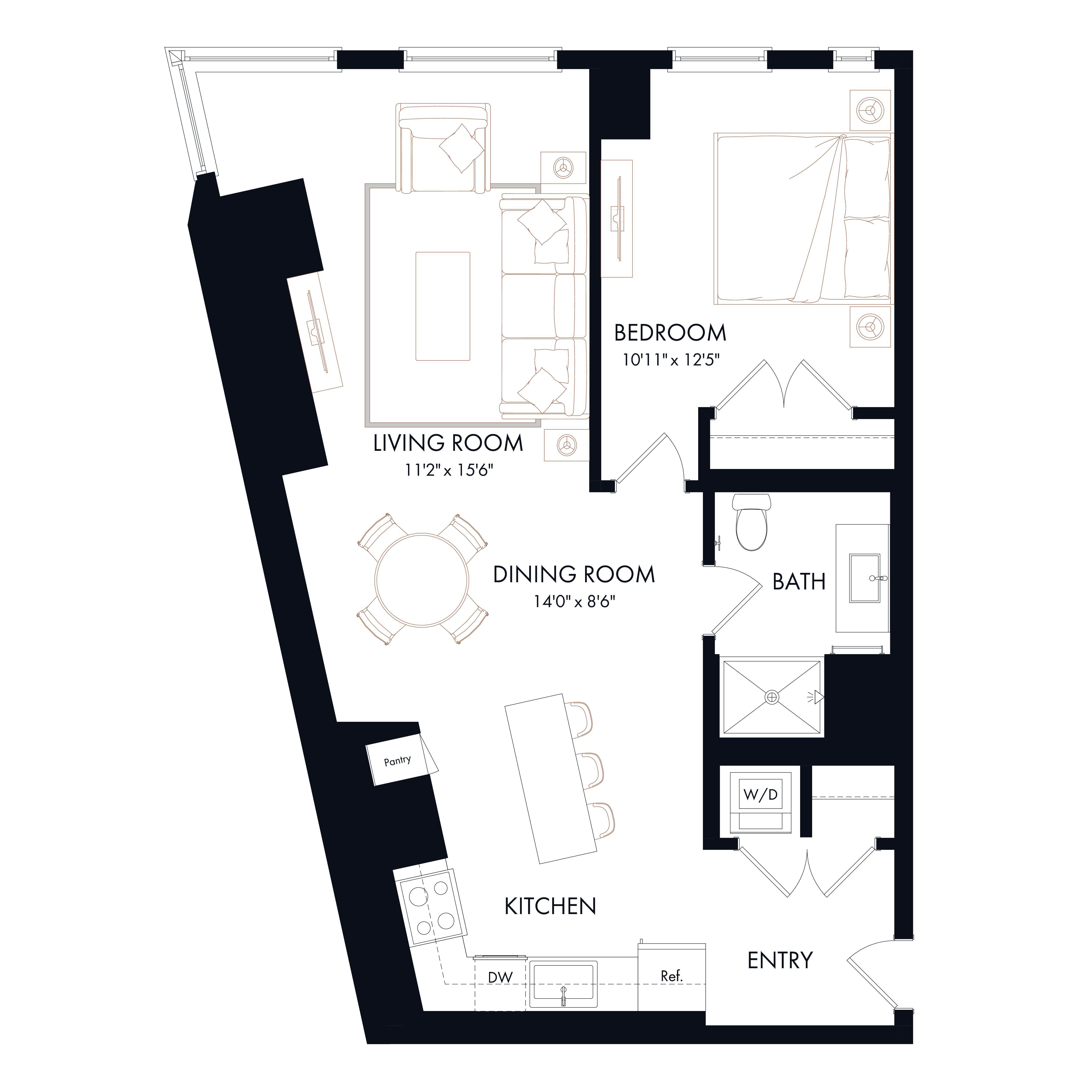 A1 | 1 Bed | 1 Bath diagram
