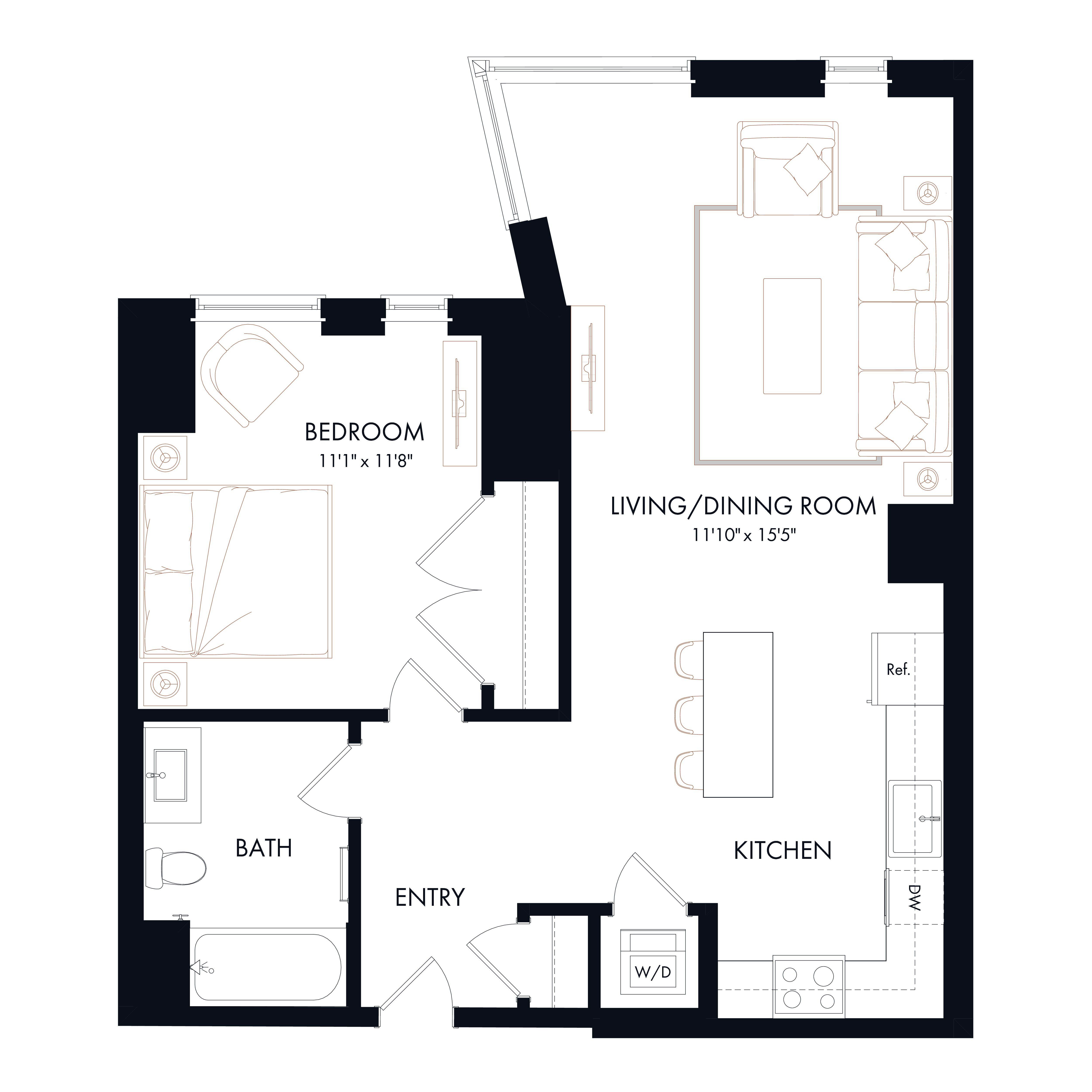 A6a | 1 Bed | 1 Bath diagram