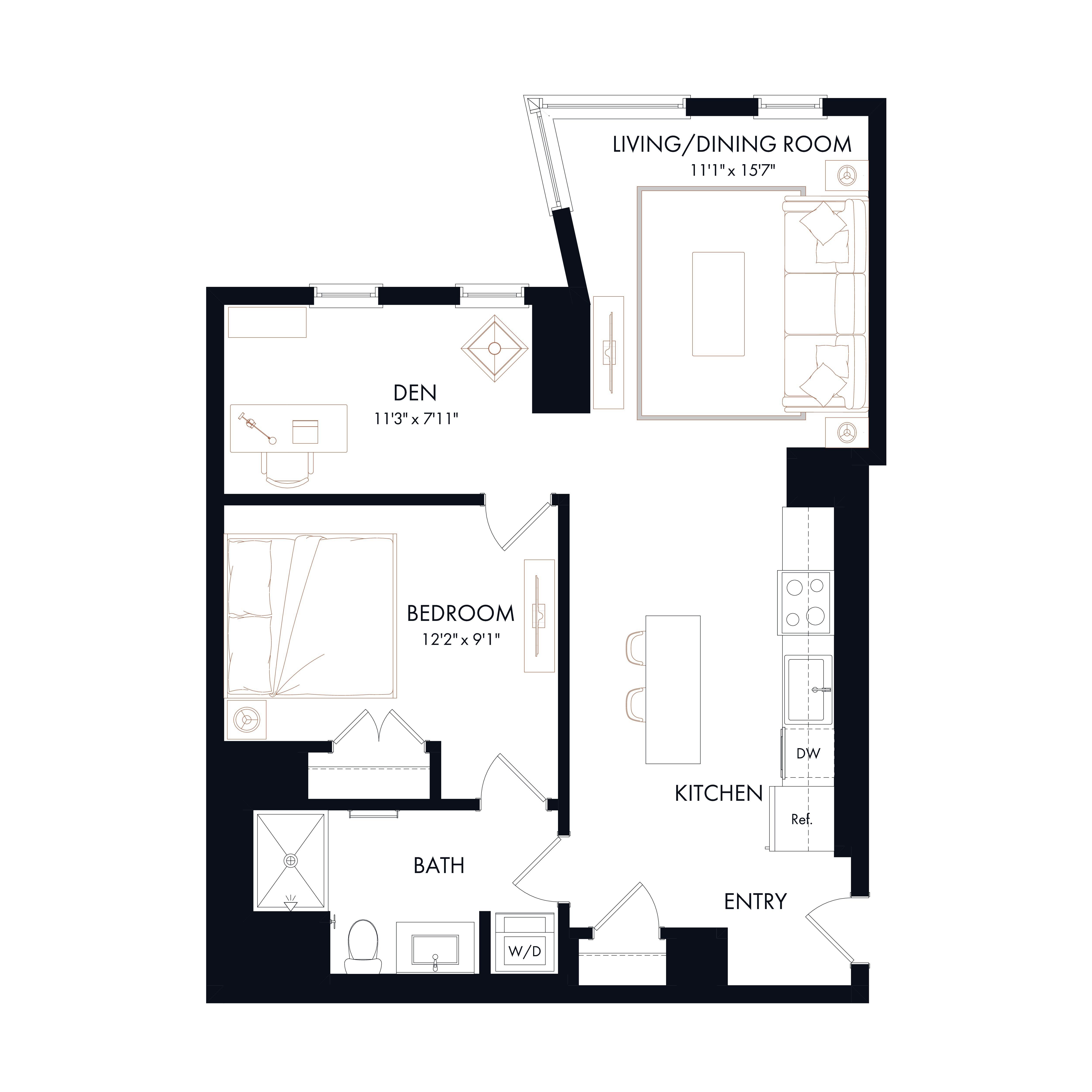 AD6 | 1 Bed | 1 Bath | Den diagram