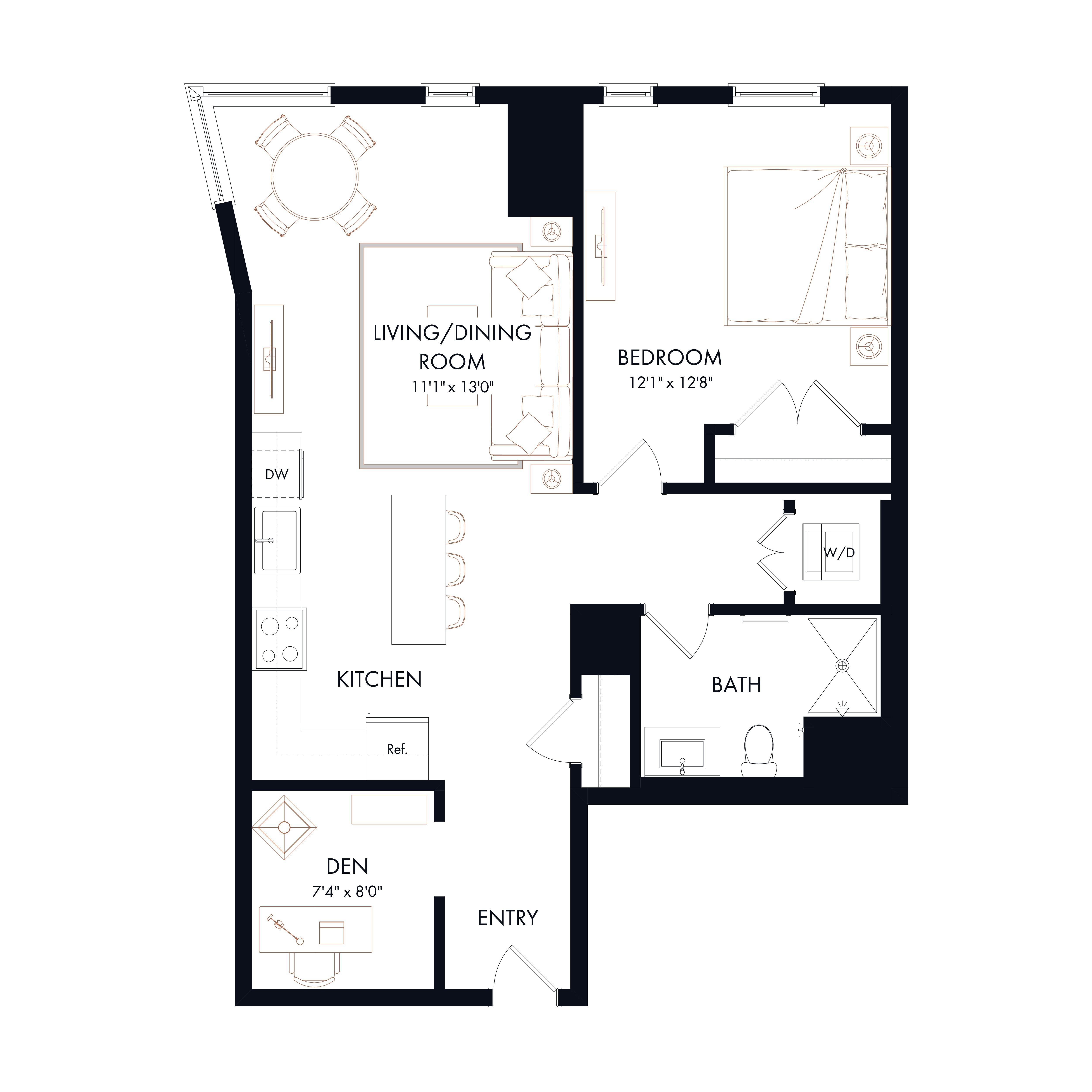 AD2A | 1 Bed | 1 Bath | Den diagram