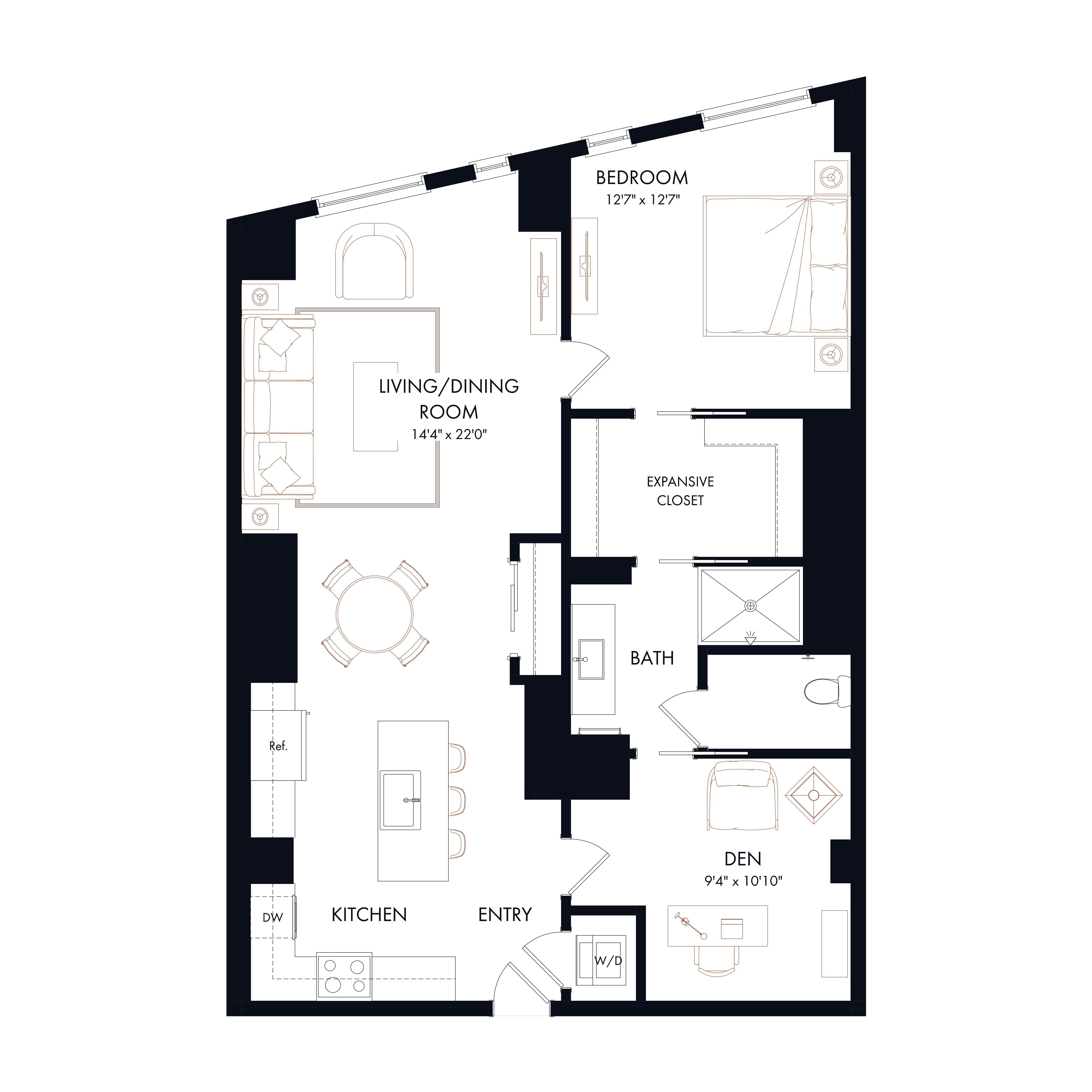 AD4 | 1 Bed | 1 Bath | Den diagram
