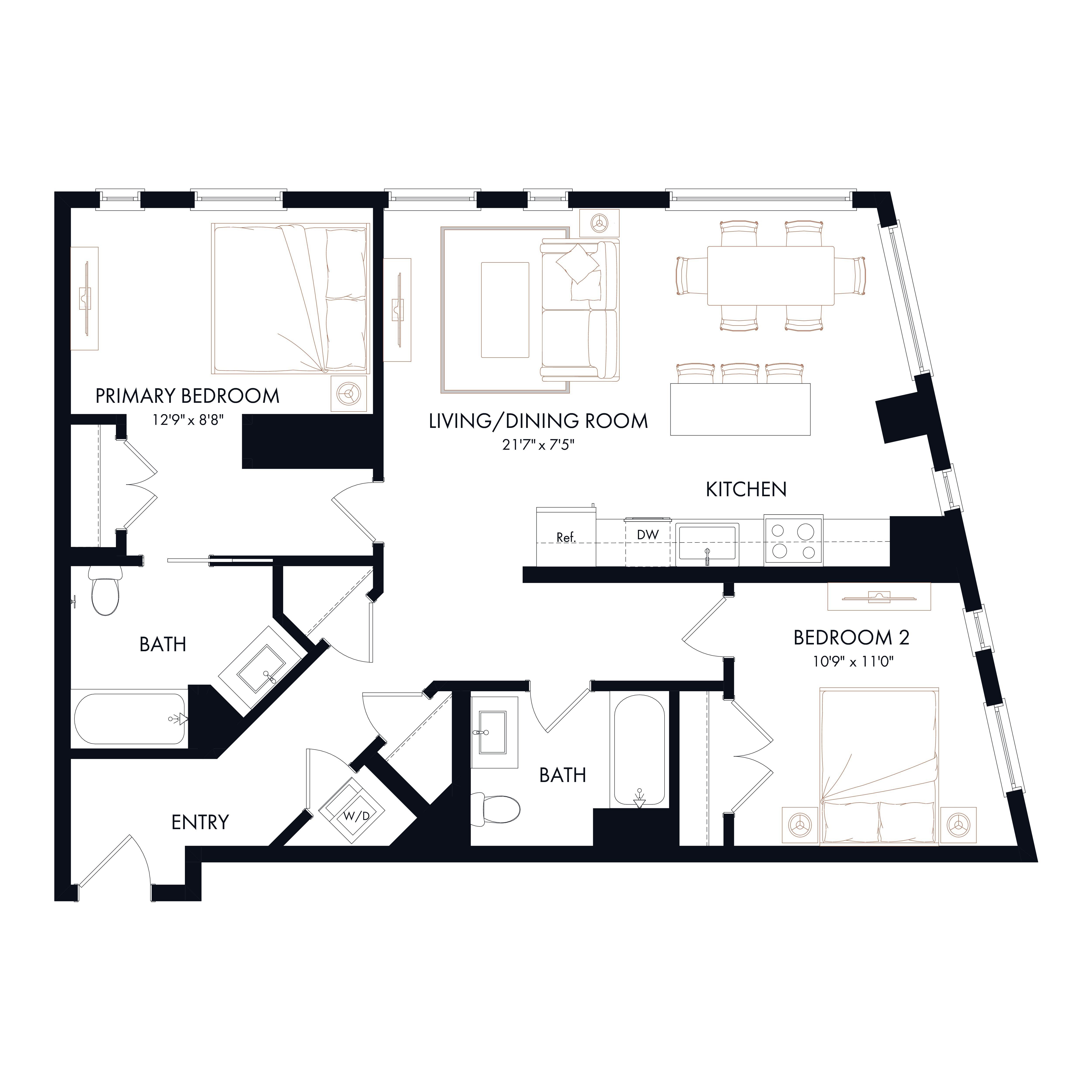 B2 | 2 Bed | 2 Bath diagram