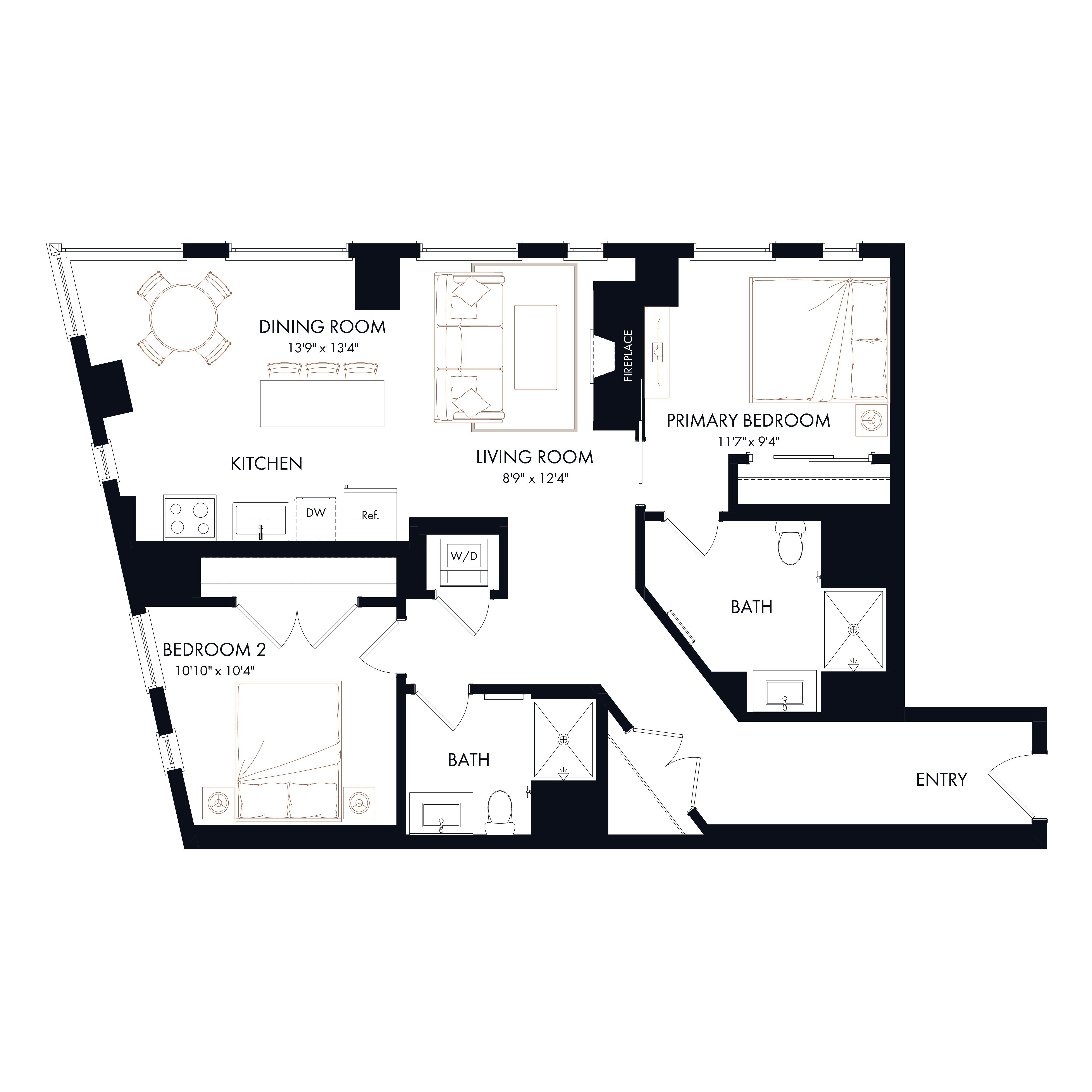 B1A | 2 Bed | 2 Bath diagram