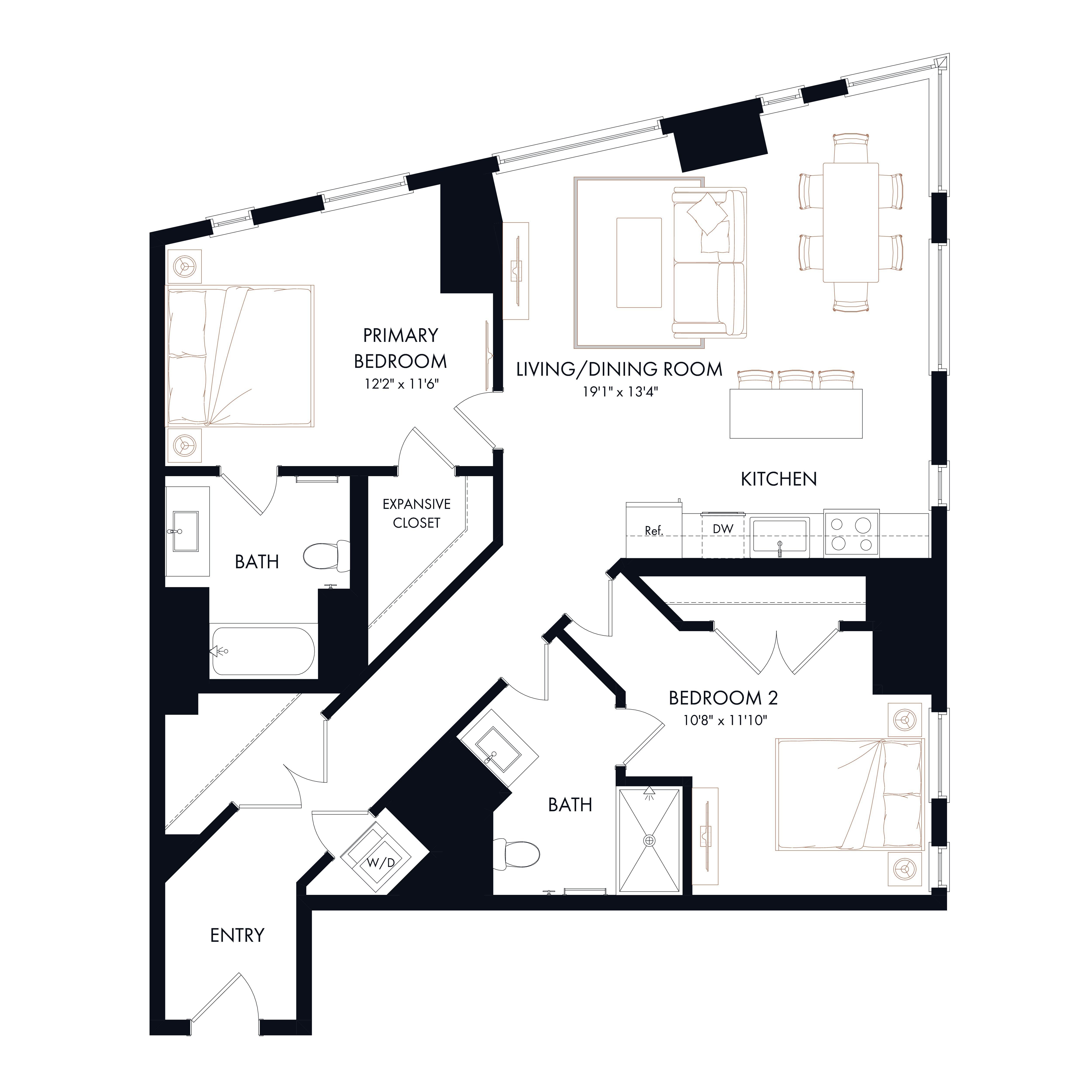 B3 | 2 Bed | 2 Bath diagram