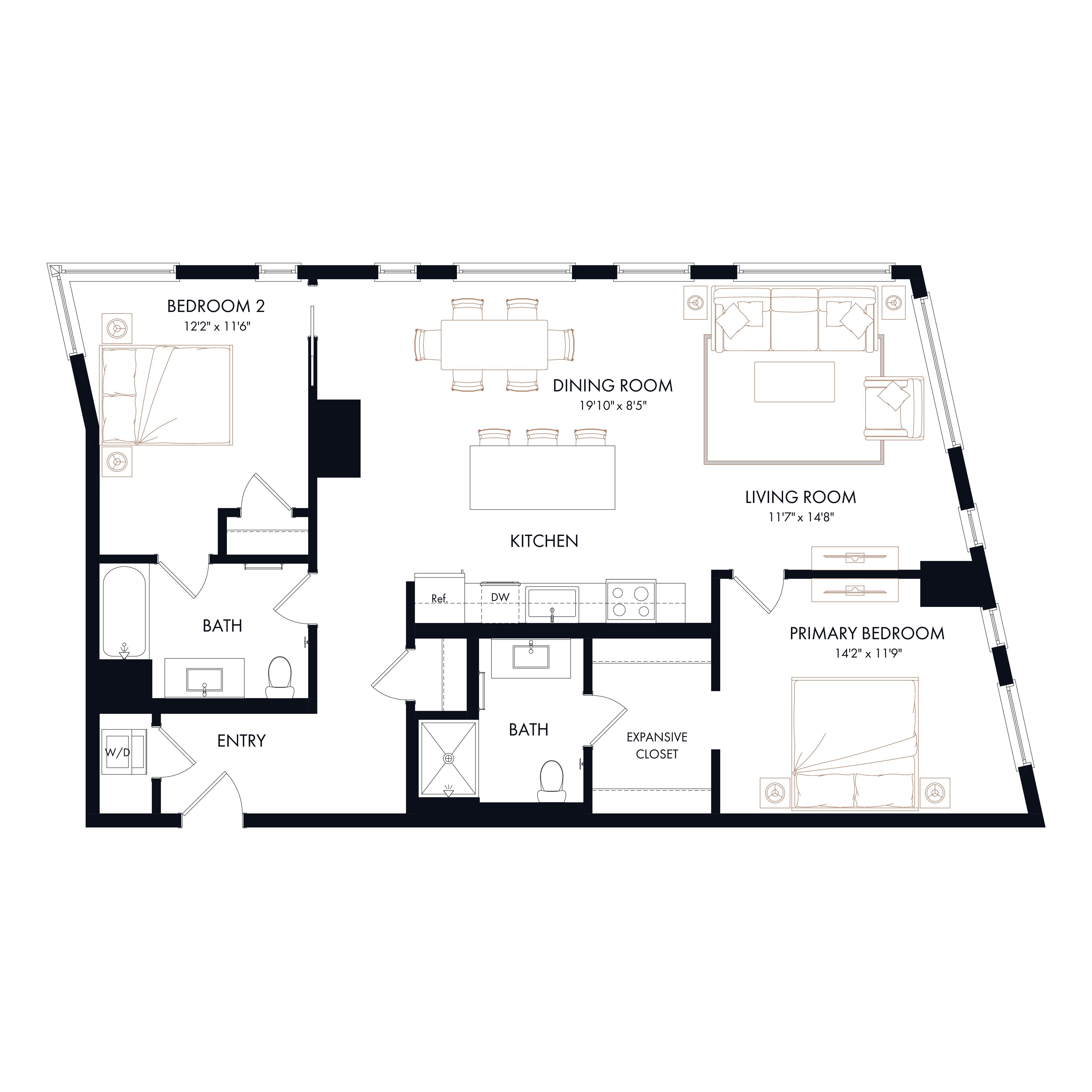 B4 | 2 Bed | 2 Bath diagram