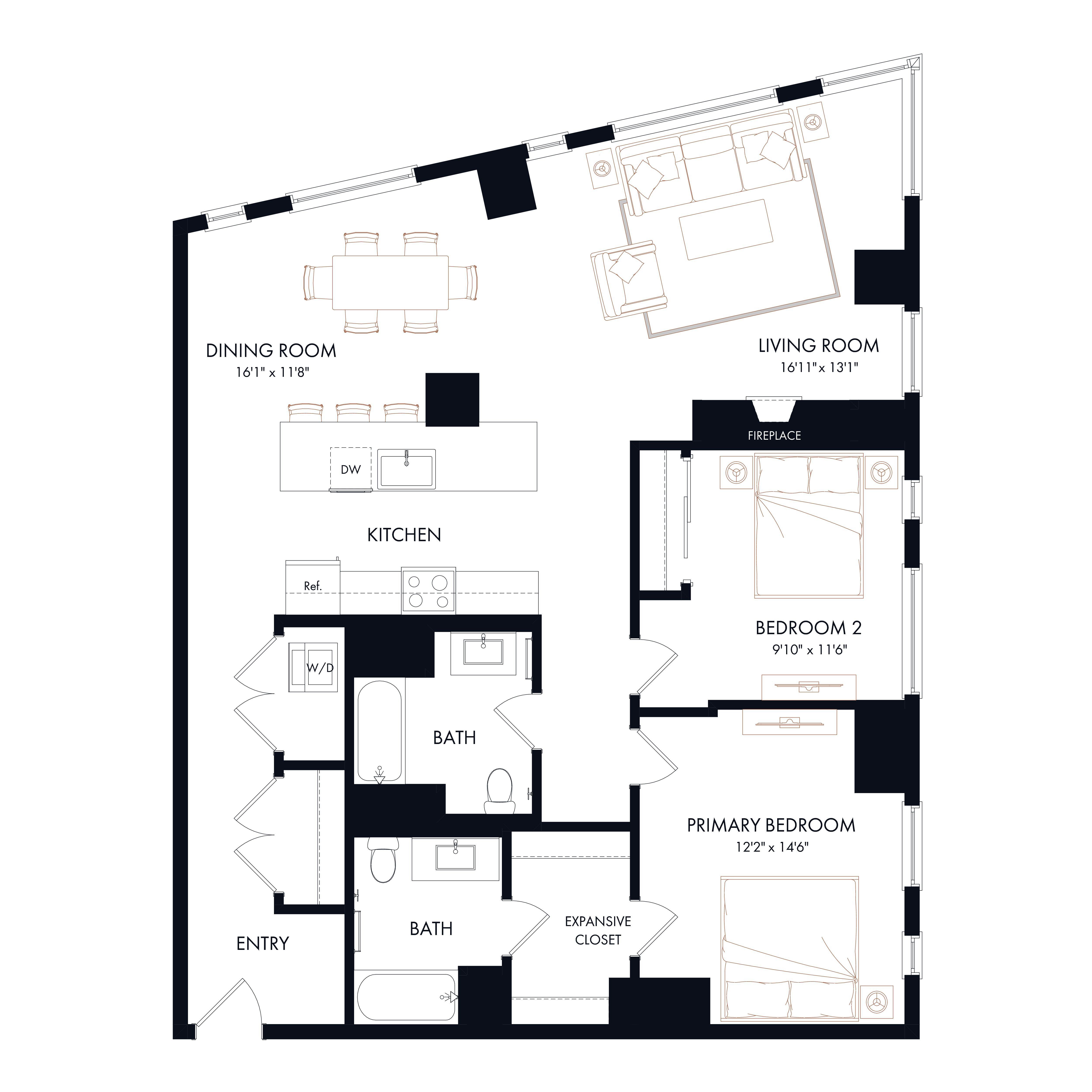 B5 | 2 Bed | 2 Bath diagram