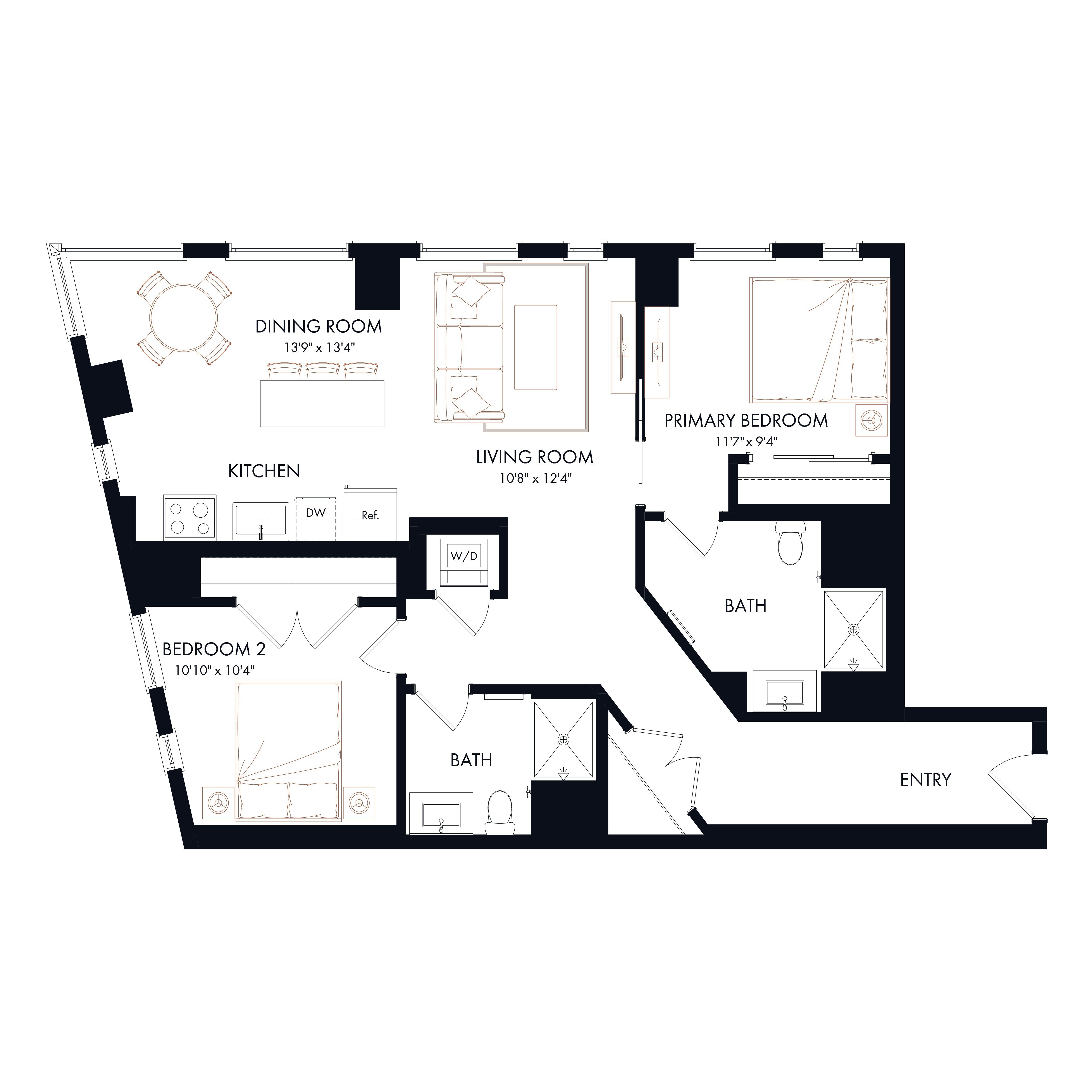 B1.1 | 2 Bed | 2 Bath diagram
