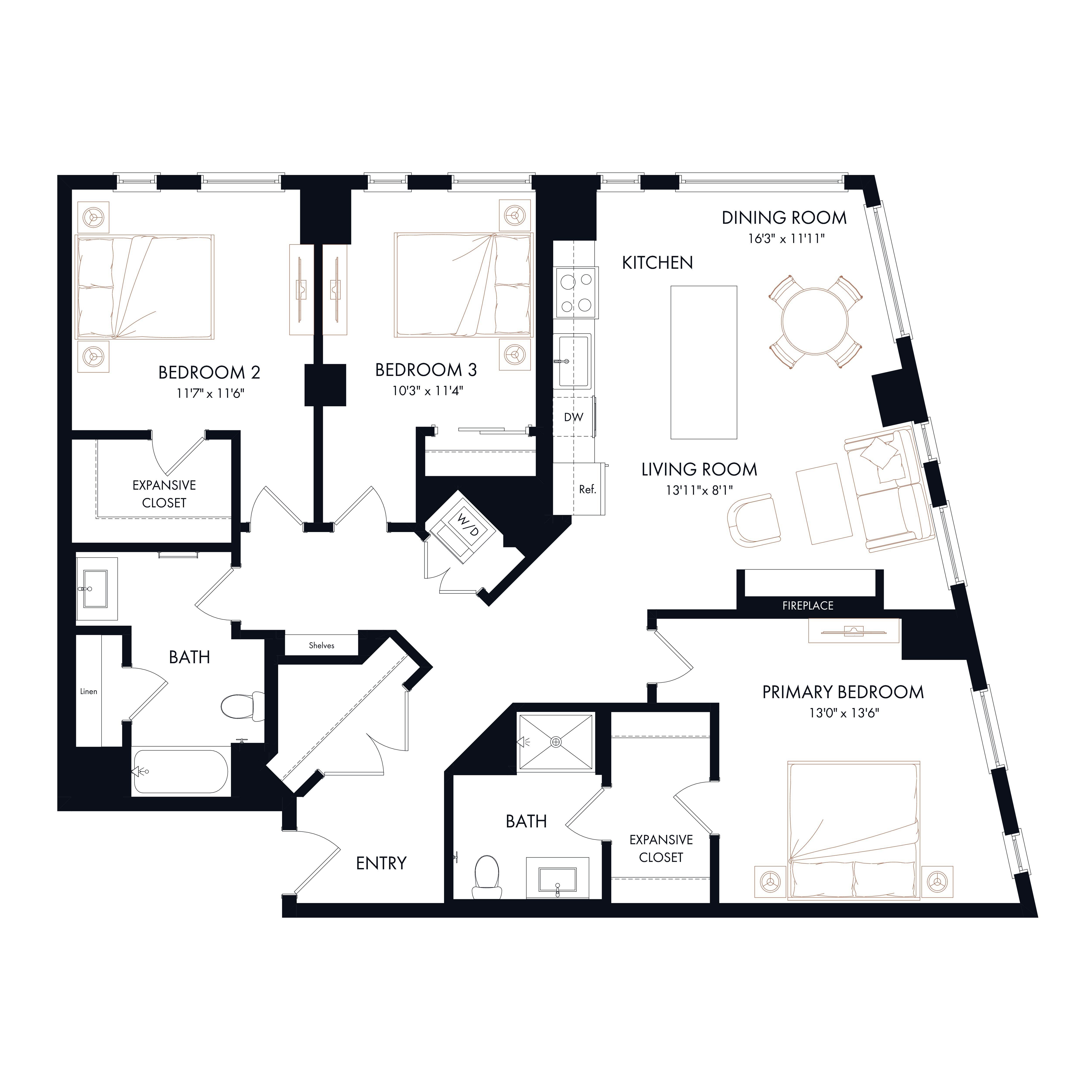 C1A | 3 Bed | 2 Bath diagram