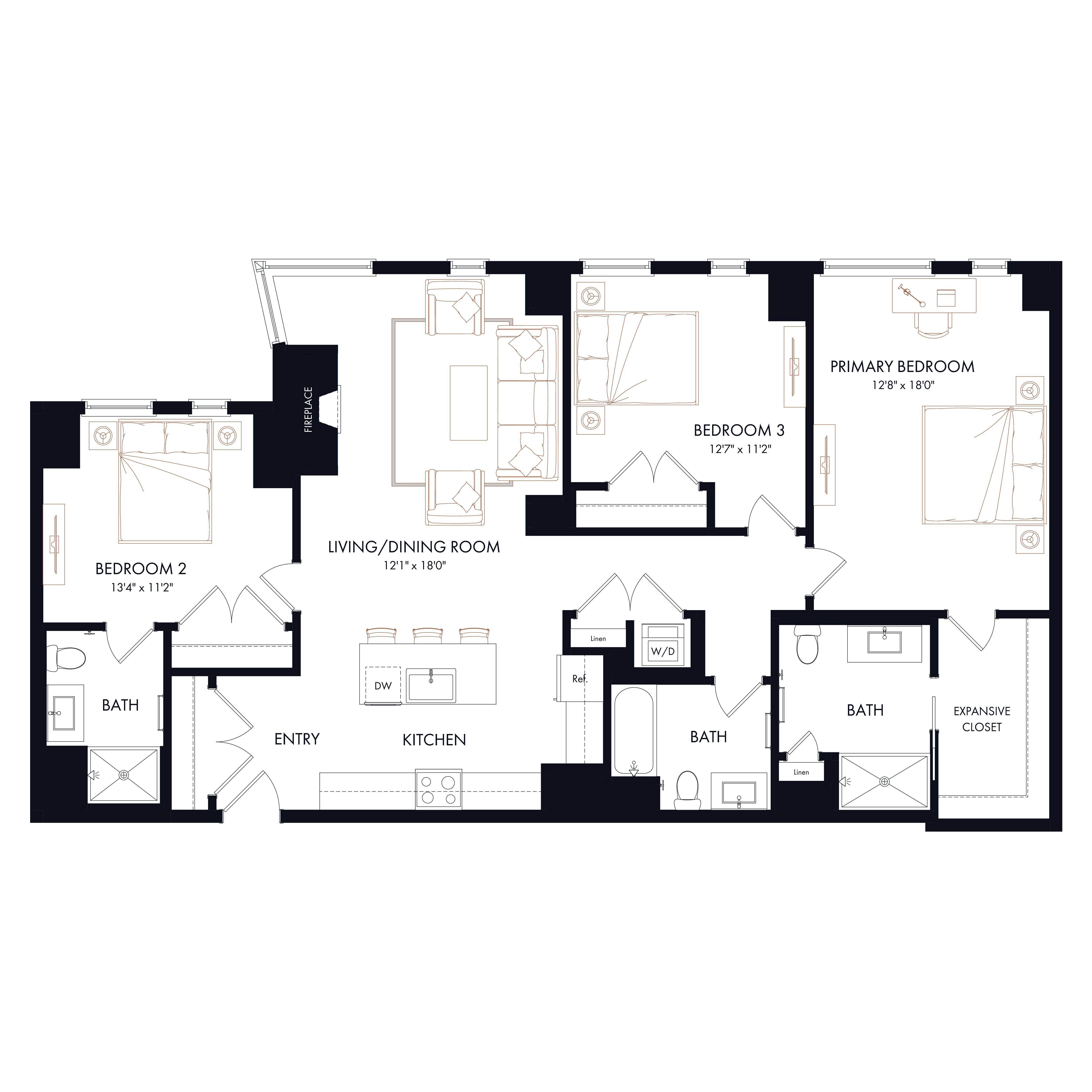 C2 | 3 Bed | 3 Bath diagram