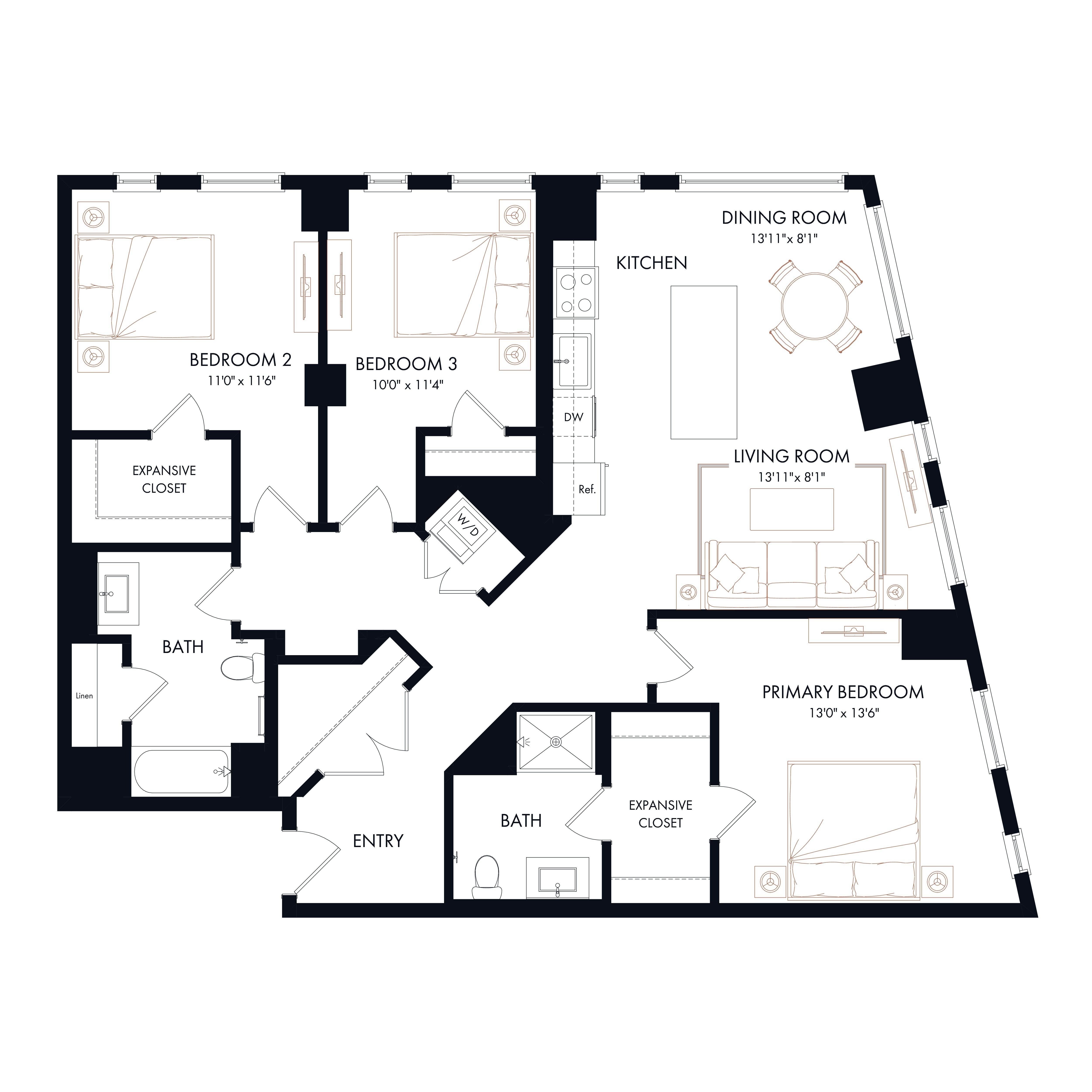 C1.1 | 3 Bed | 2 Bath diagram