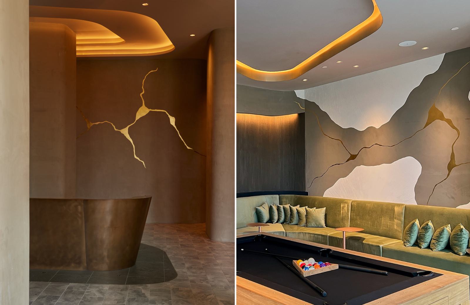 Gold Leaf and Hand Textured Plaster Mural