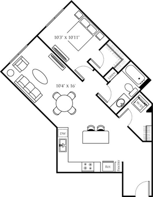 One Bedroom N (1A) diagram