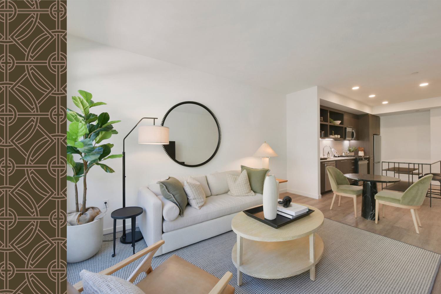 Living room and open floorplan in an Alchemy apartment