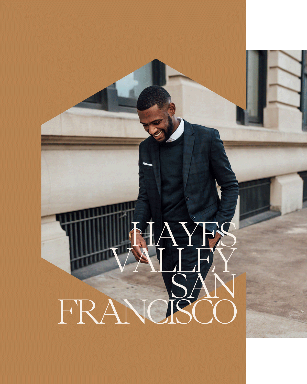 Man walking in San Francisco with Hayes Valley San Francisco headline