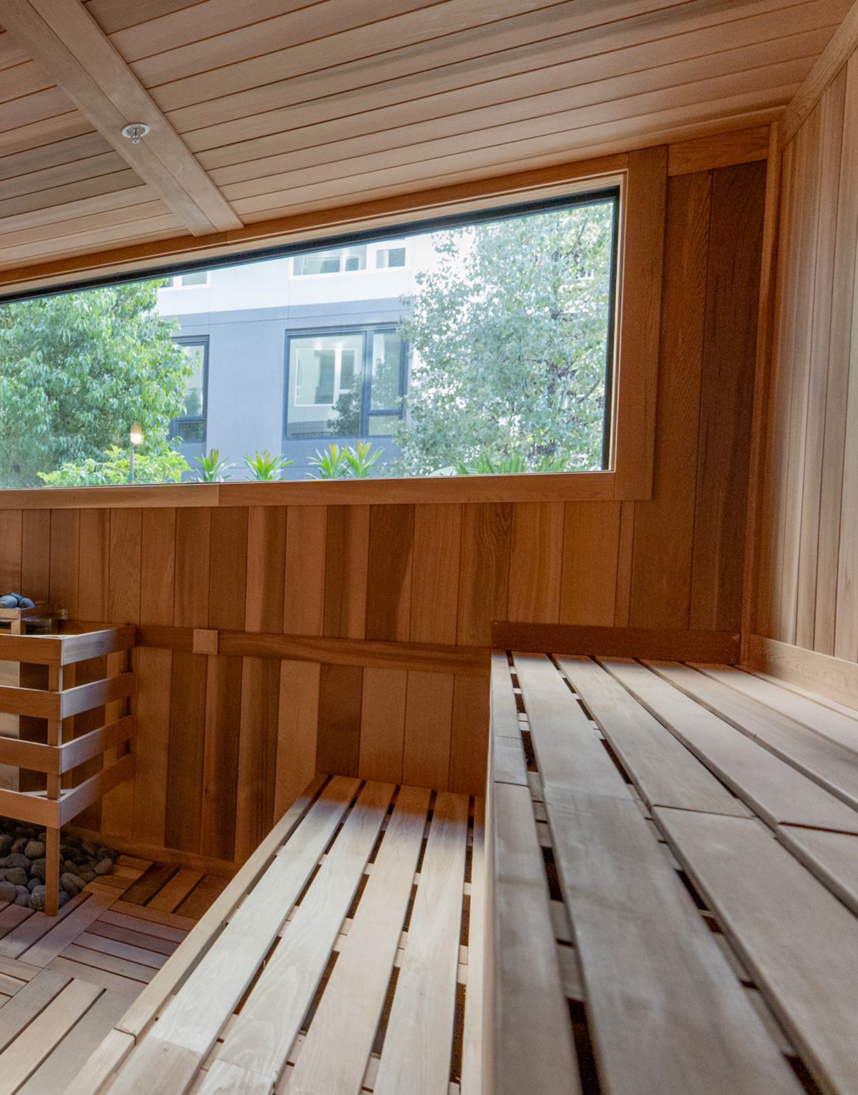 A beautiful and large wooden sauna