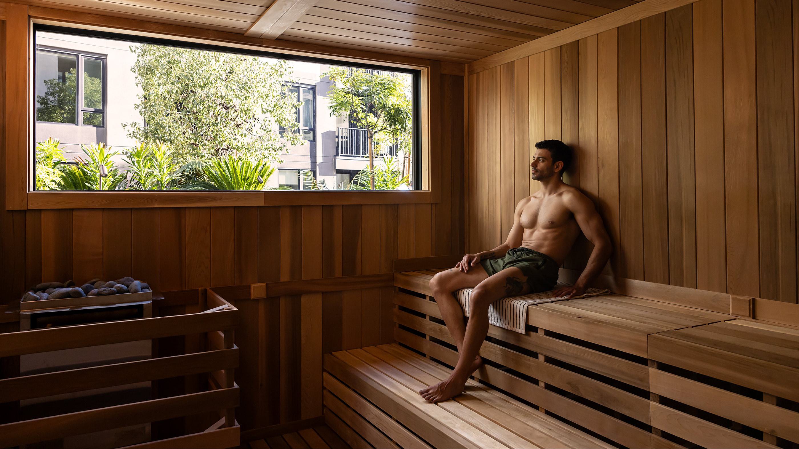 A beautiful and large wooden sauna