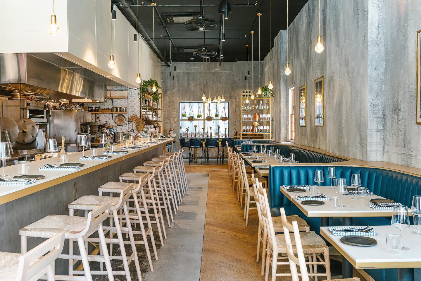 Interior shot of Krasi restaurant in Boston, MA, located in the Back Bay neighborhood