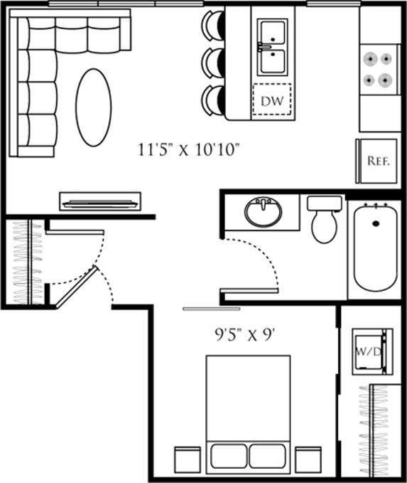 Open 1 Bedroom A diagram