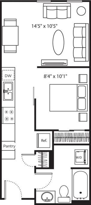 Open 1 Bedroom C_NOBALCONY (1A) diagram