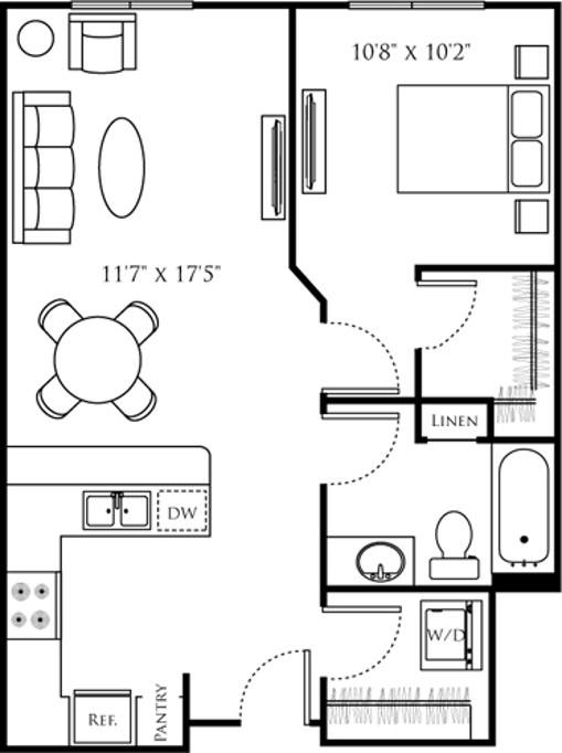 One Bedroom B (1A) diagram