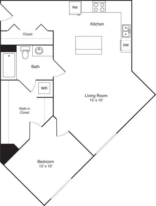 1 Bedroom U (1A) diagram
