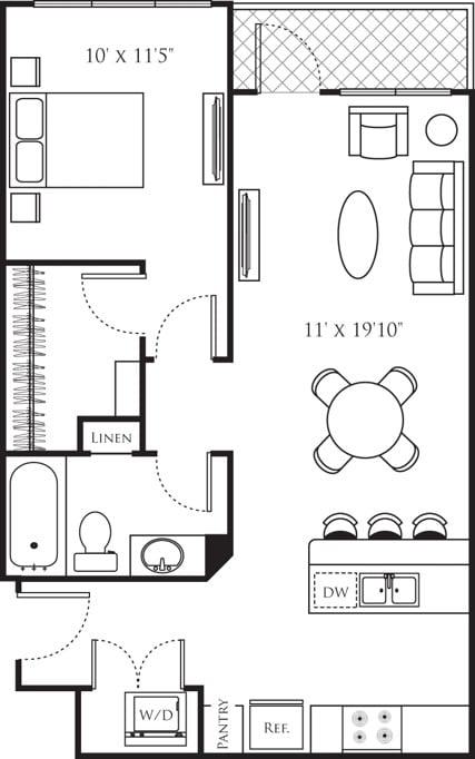 One Bedroom C (1A) diagram