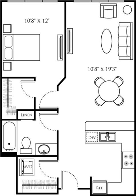 One Bedroom D (1A) diagram